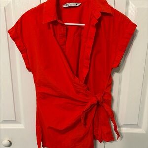 Zara Vibrant Red Wrap Blouse